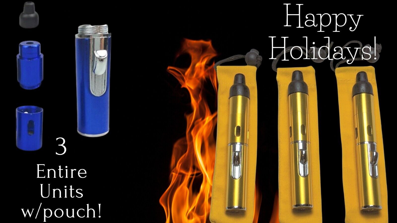 3x Lot Click-n-Hit| Gold- Portable Torch Flame Lighter w/Pouch- Windproof -USA