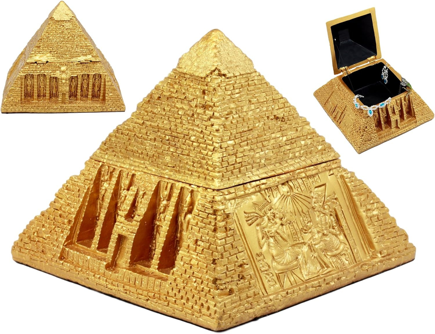 Ebros Golden Ancient Egyptian Gods Carved Pyramid Hinged Jewelry Box Figurine De