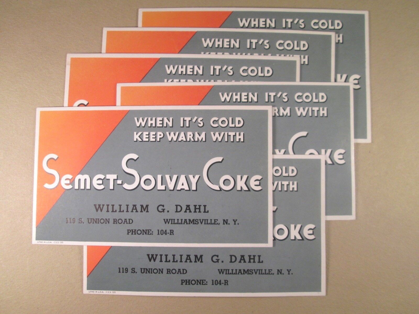 1930\'s Adv. Blotters - Williamsville NY - William Dahl - Semet-Solvay Coke Coal