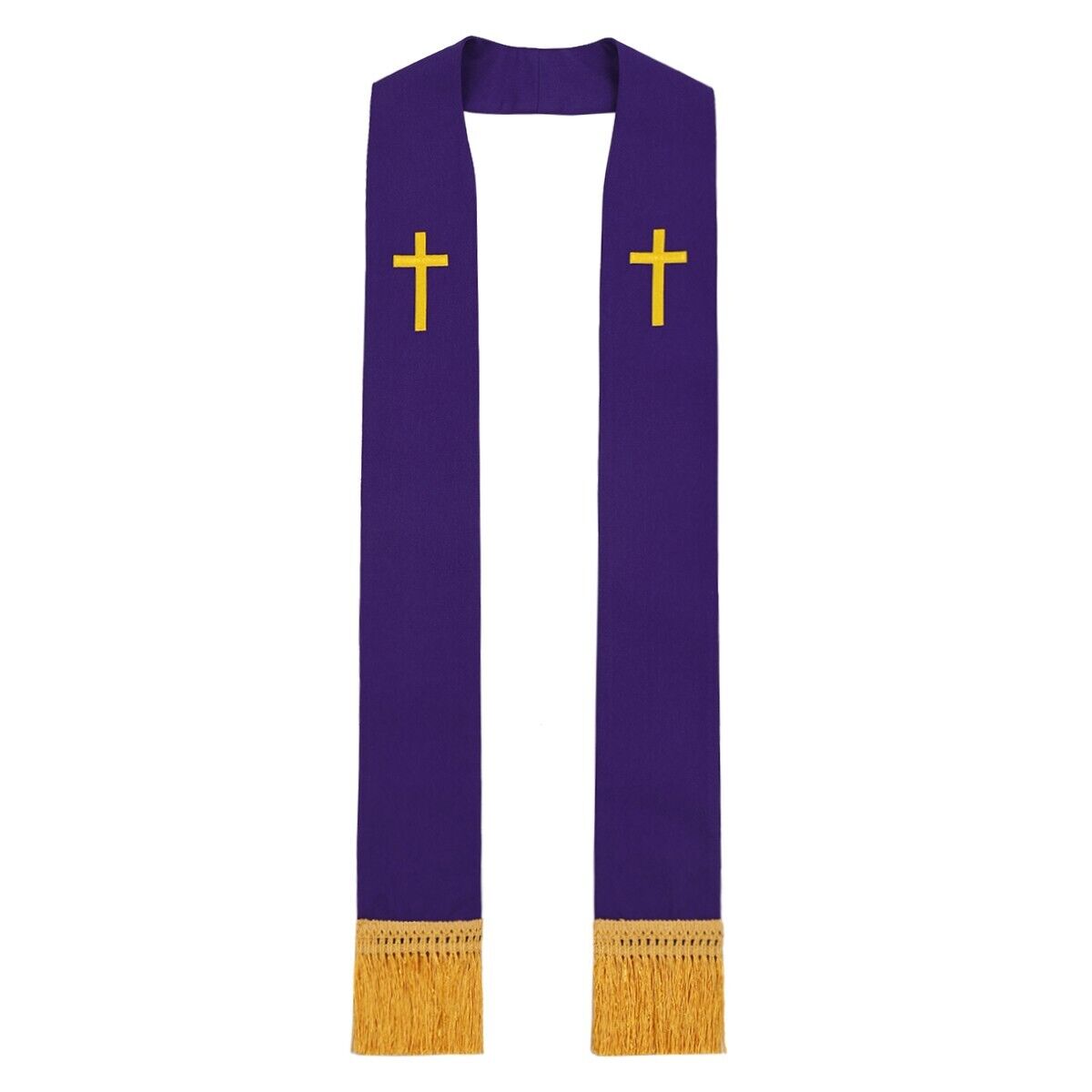 Priest Purple Stole Pastor Clergy Stole with Golden Cross Embroidery Fringe