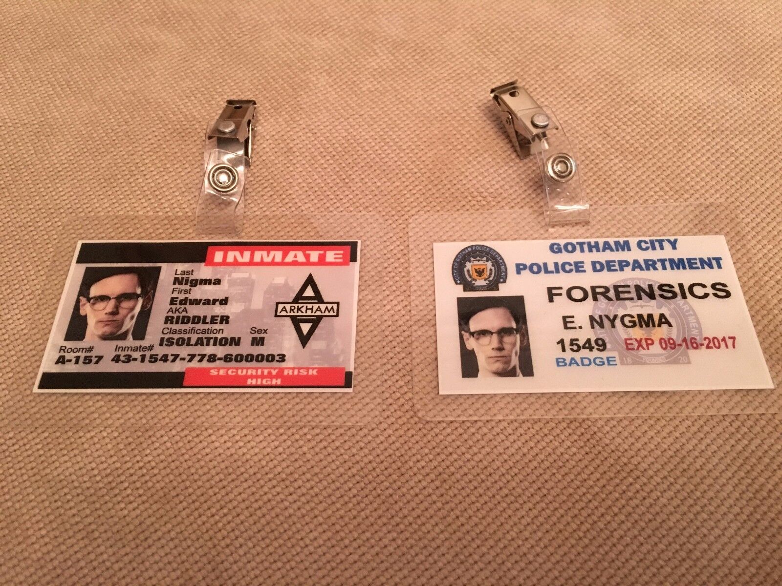 Gotham  ID Badge - ForensicS Edward Nygma ARKHAM cosplay prop costume 2 BADGES