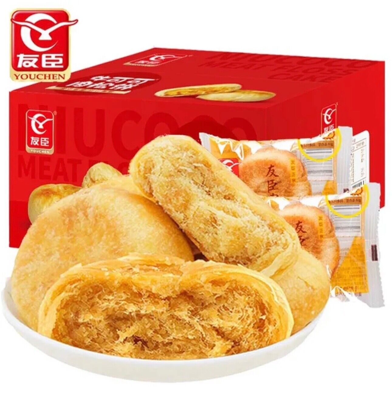 Chinese Food Snack零食小吃 PorkFloss Bread Rousongbing 传统糕点 闽台特产 友臣肉松饼整箱包邮1.25kg HOT