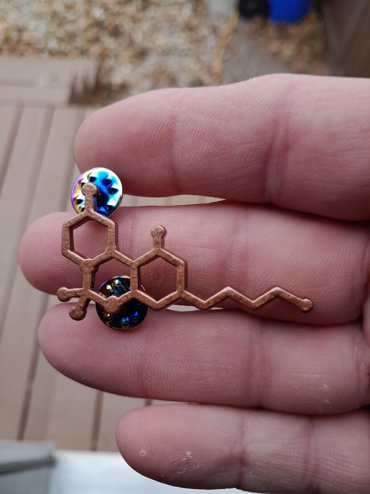 THC molecule COPPER painted lapel hat pin weed bud stoners