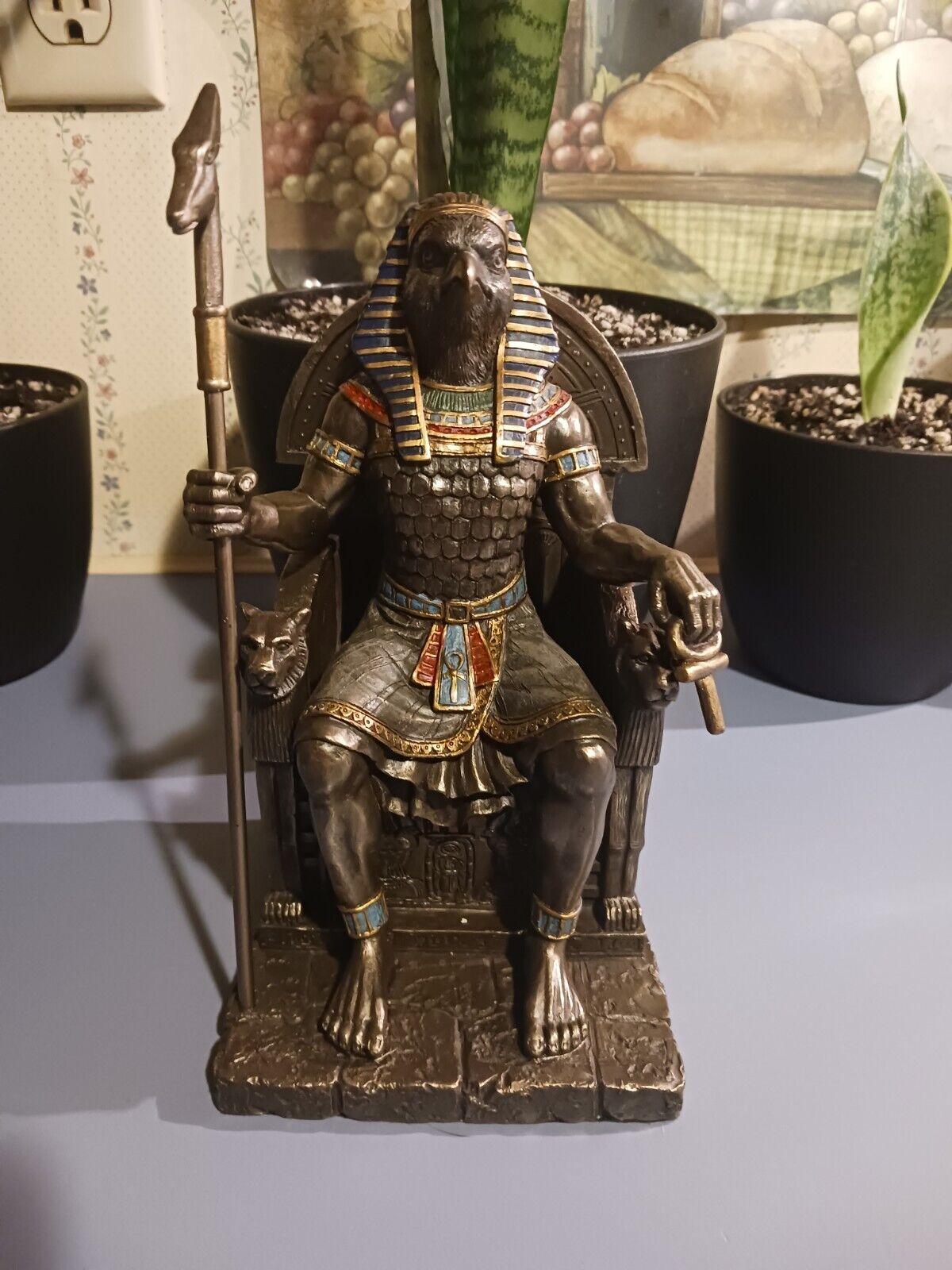  Egyptian God Horus on Throne Statue