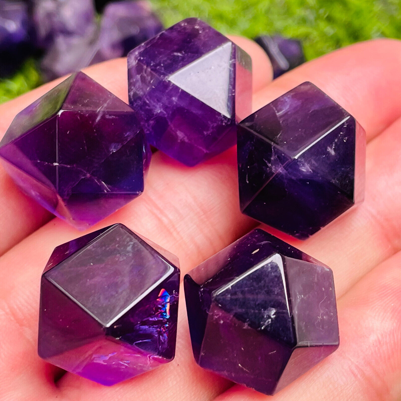 5pc Natural amethyst quartz dodecahedron crystal specimen healing 