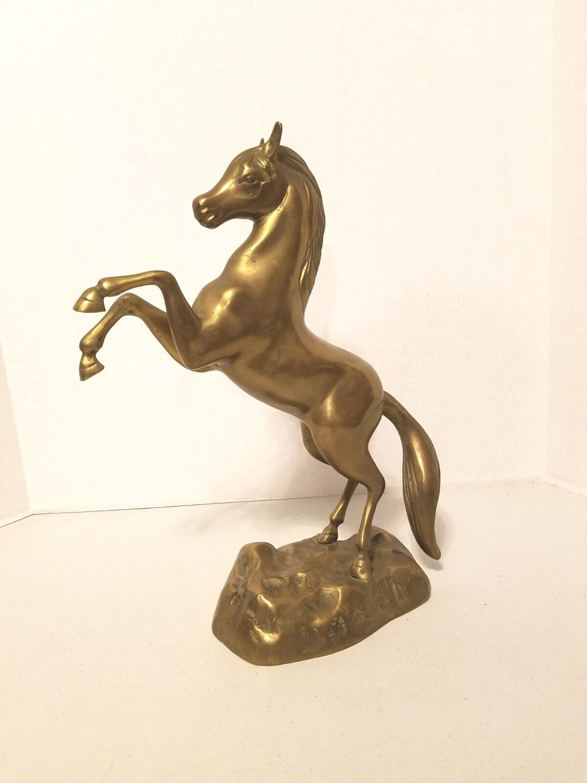 Vintage Rearing Stallion Brass Horse Sculpted Statue 15\