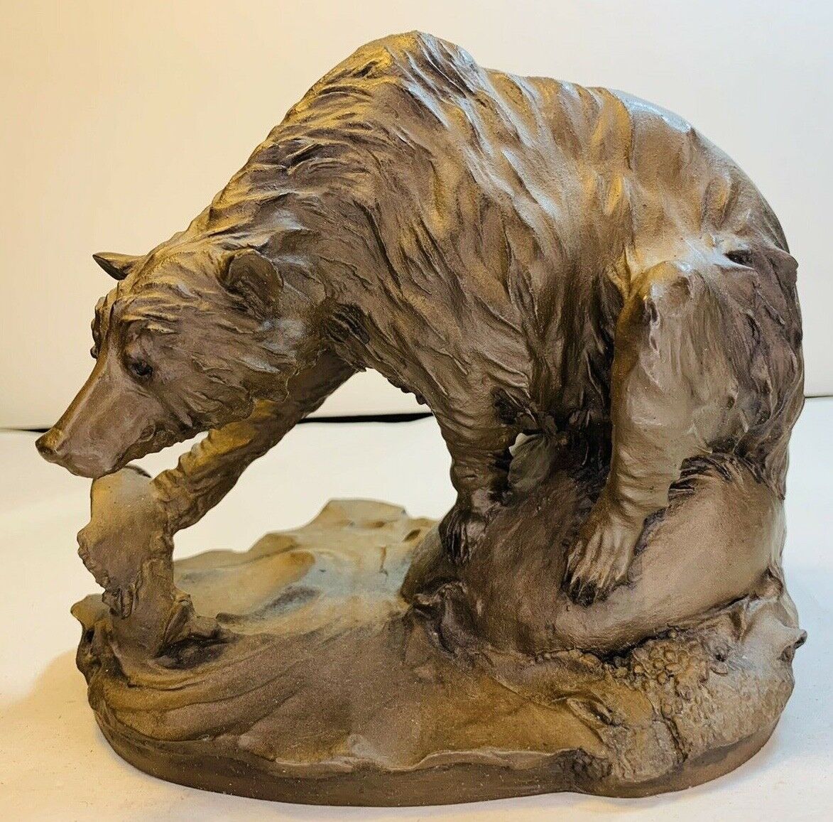 The Morning\'s Catch Grizzly Bear Fish Cold Cast Bronze Sculpture 1981 Ron Chapel
