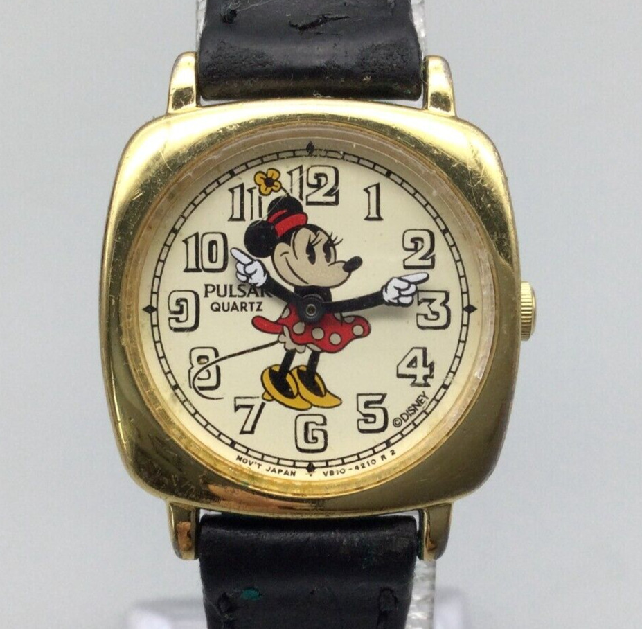 Pulsar Disney Minnie Mouse Watch Women 24mm Gold Tone V810-0890 New Battery
