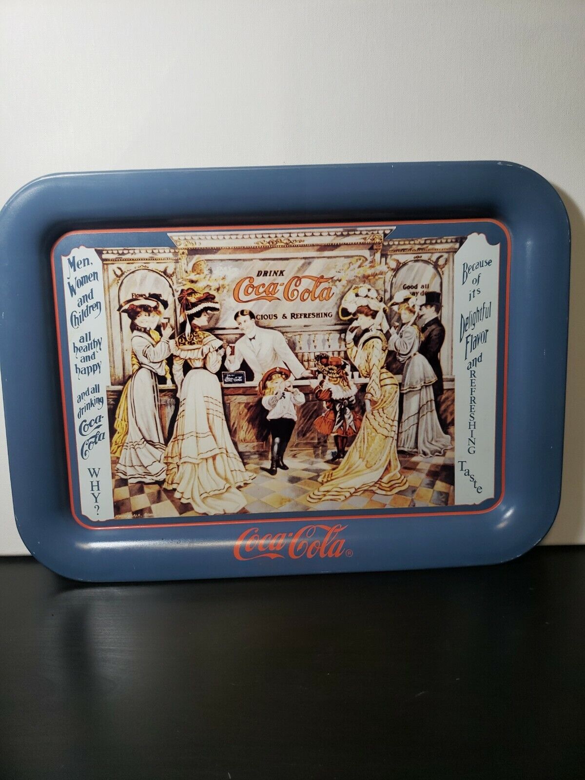 Vintage Coke Coco-Cola Tin Tray “Soda Fountain” From 1904 Print Ad Made 1990