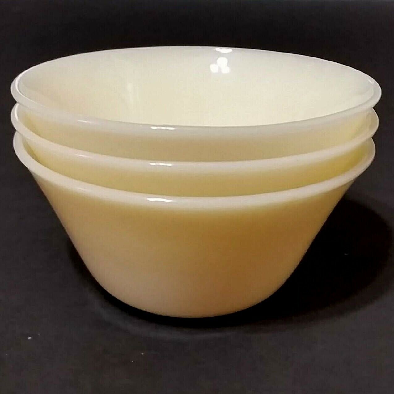Fire King Glass Custard Cup LOT 3 Flared Ivory Cream Vaseline Color Ramekin Dish