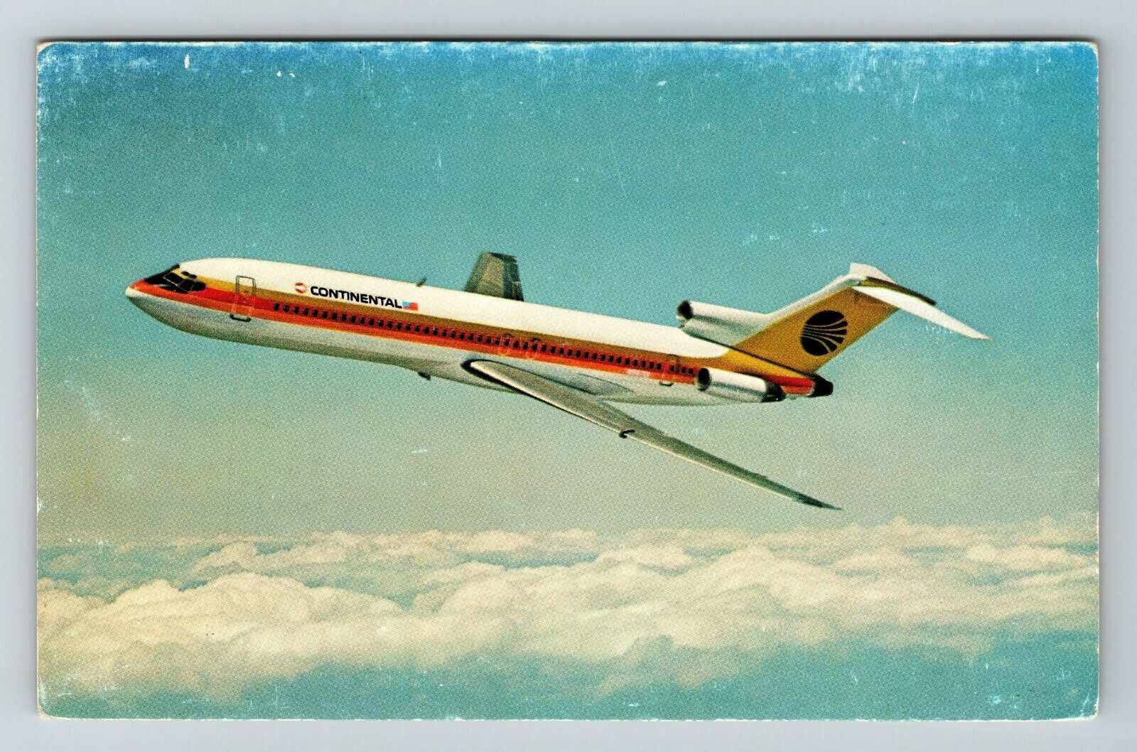 Airplane, Continental 727 Trijet Airlines  Vintage Souvenir Postcard