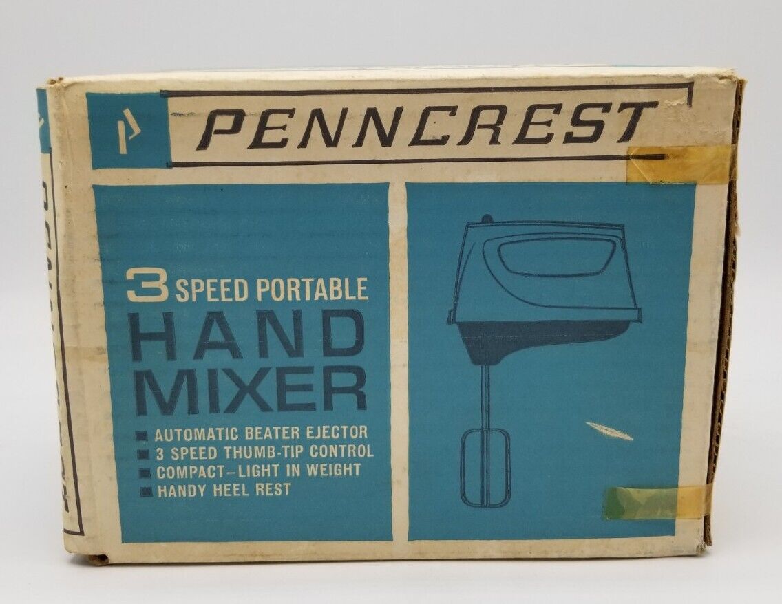 Vintage PENNCREST 3 Speed Portable Hand Mixer New Dead Stock Sealed in Box NOS