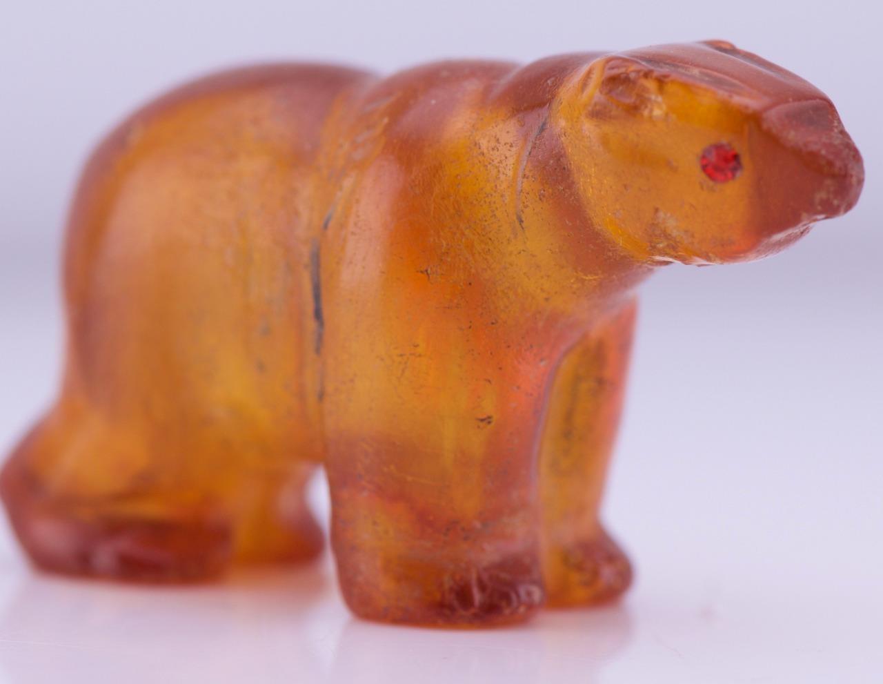 Rare Antique Hand Carved Natural Amber Bear Figurine c1900's
