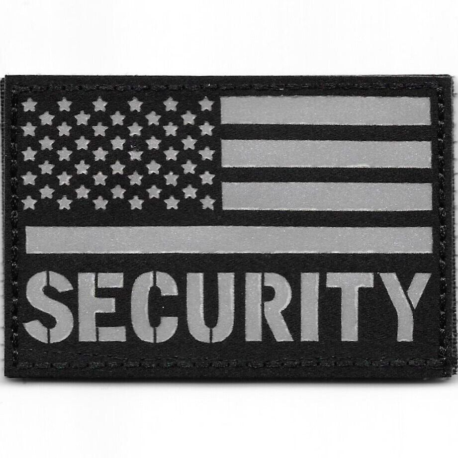 Black Grey Reflective United States US American Flag Security Guard Patch