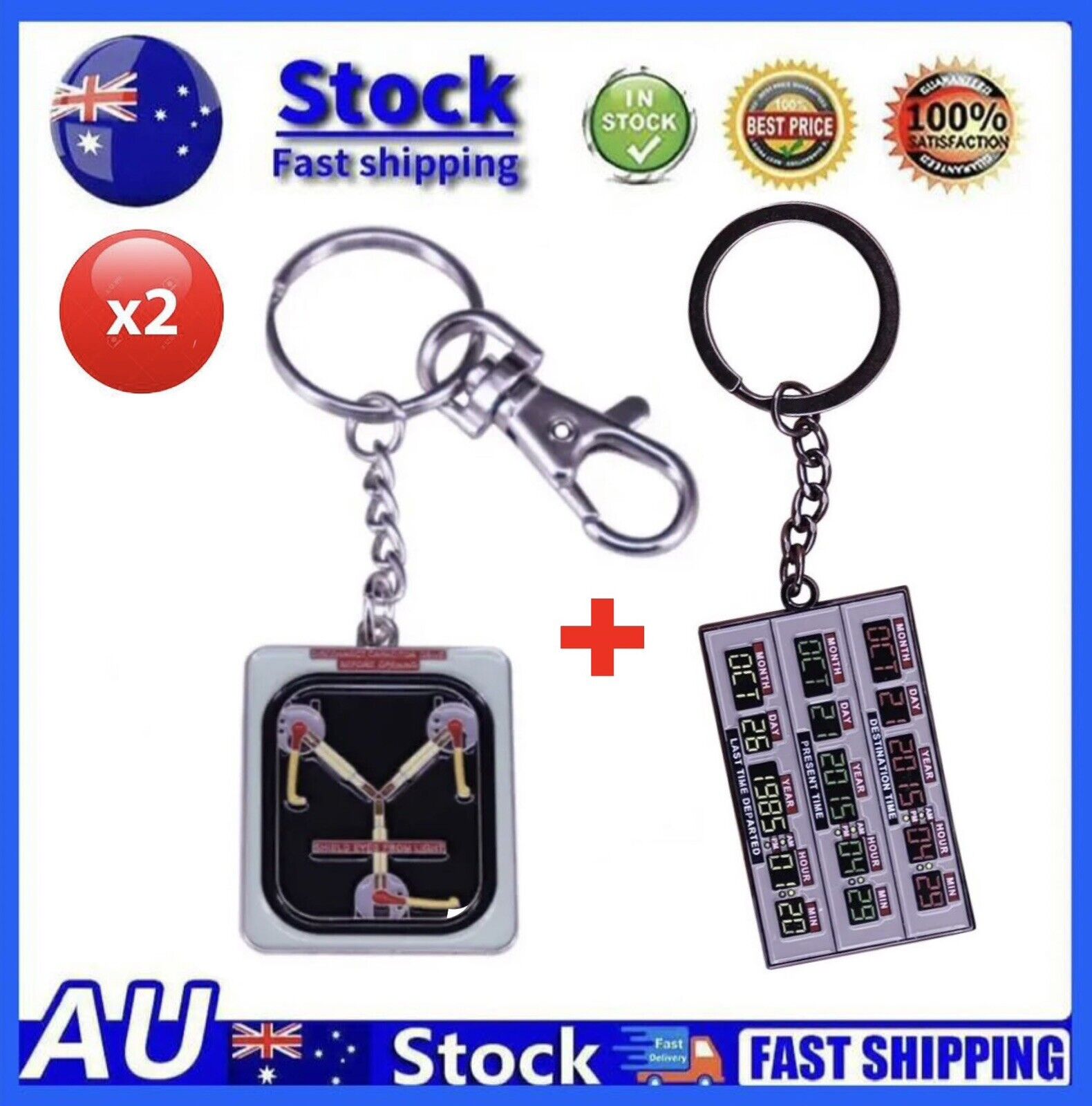 Back to the Future Flux Capacitor & Time Circuits Metal Keyring Set BTTF 2pcs