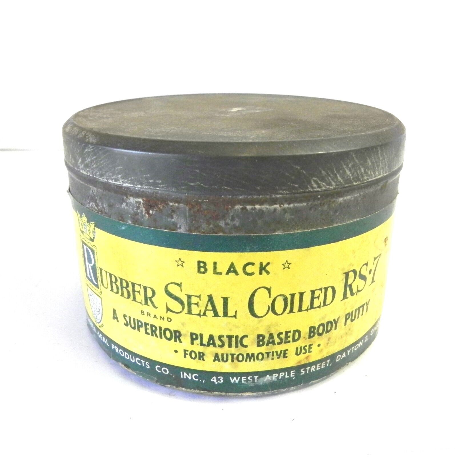 VINTAGE RUBBER SEAL COILED RS-7 BODY PUTTY EMPTY CAN RARE USED COLLECTABLE USED