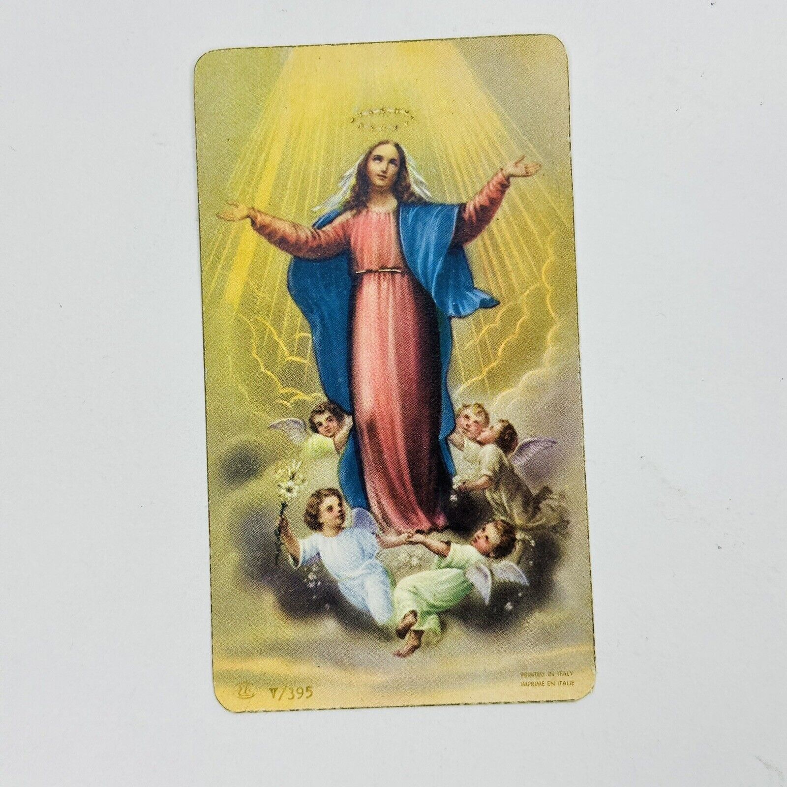 Vintage Catholic Holy Prayer Card Blessed Virgin Mary And Cherubs