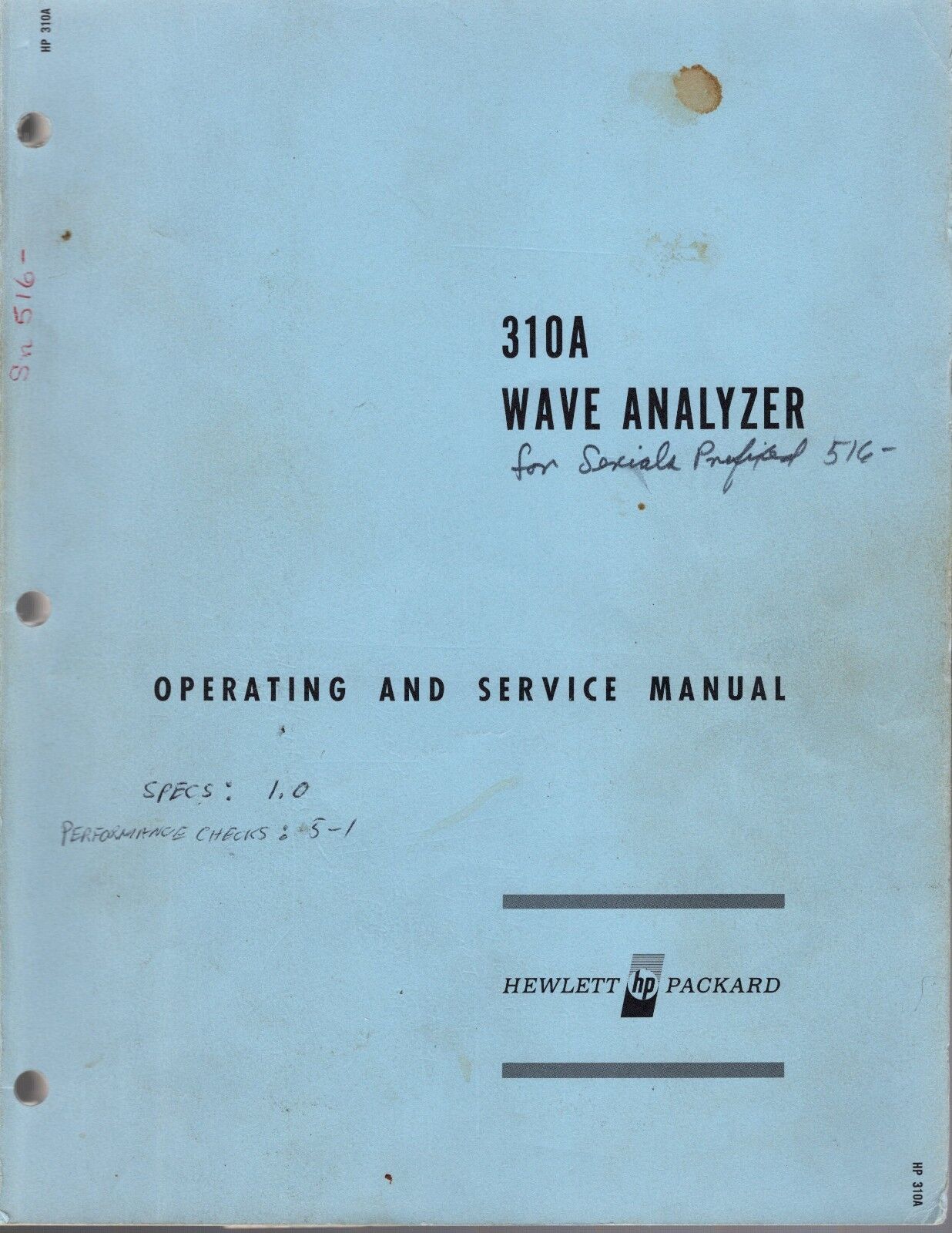 Original Hewlett Packard 310A Wave Analyzer Operating & Service Manual