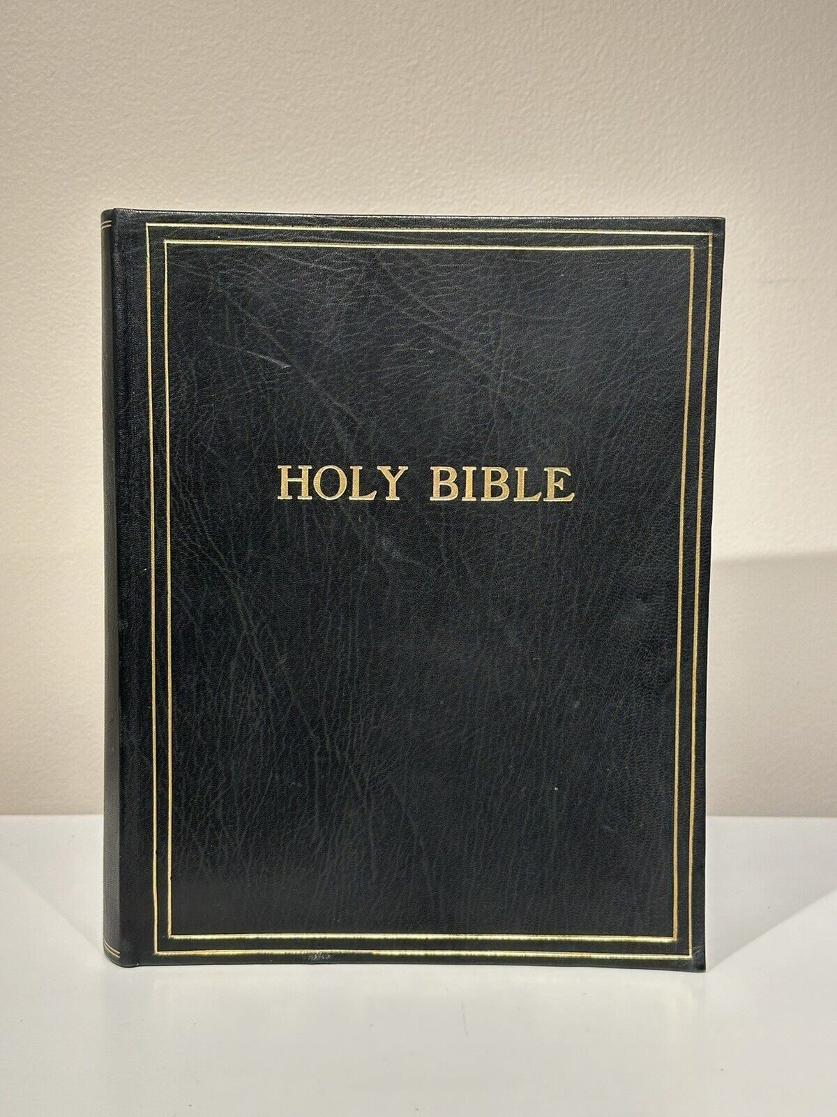 Rare Vintage Leather Bound 1936 Holy Bible With Gold-edge Pages, Blue Ribbon