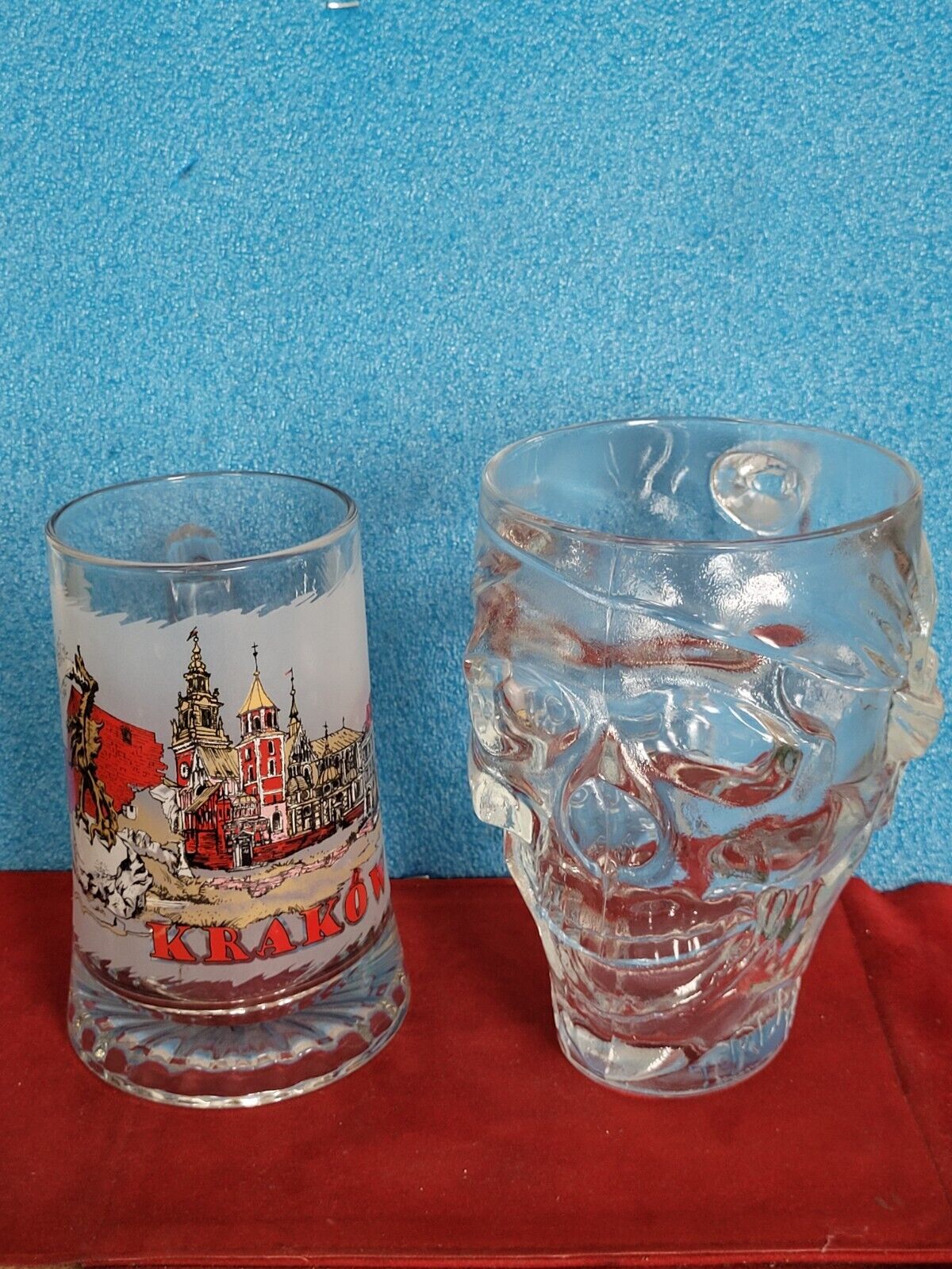 Vintage Krakow and Treasure Island 2 Beer Funny Glass Clydesdales .OBO 