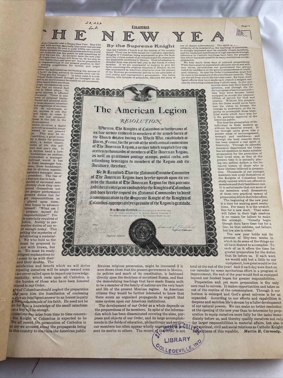 1928 Columbia MAGAZINE BOUND VOLUME - NO COVERS Knights of Columbus Catholic