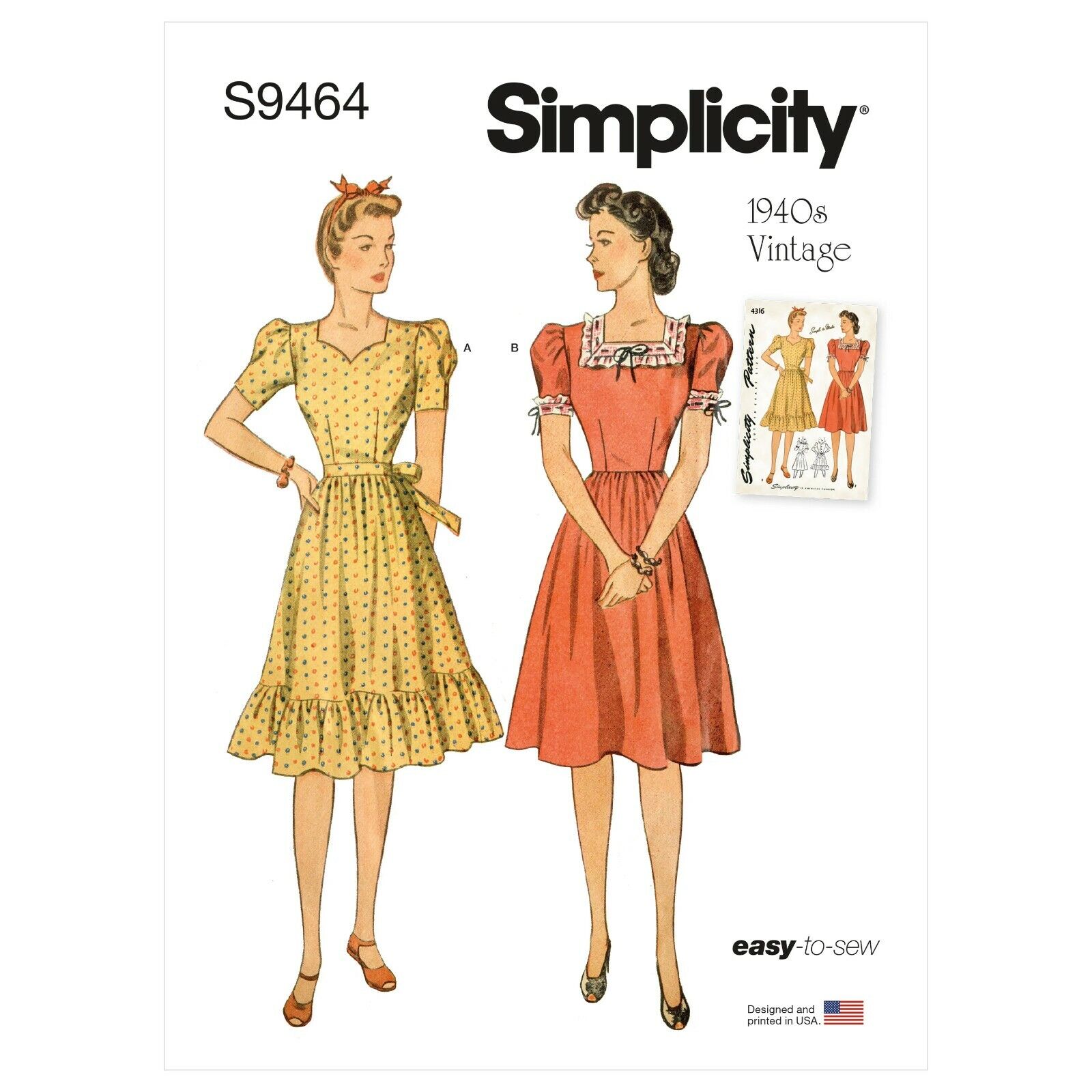 S9464 Sewing Pattern Simplicity 9464 VTG 1940s Dress EASY Size 16-24 39363694649