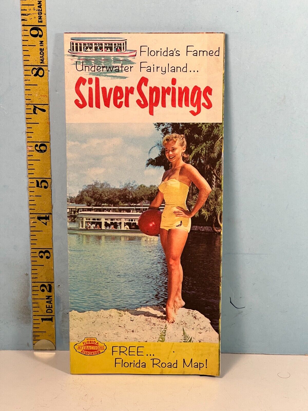 1950\'s Florida\'s Famed Fairyland Silver Springs Glass Bottom Boat Travel Map
