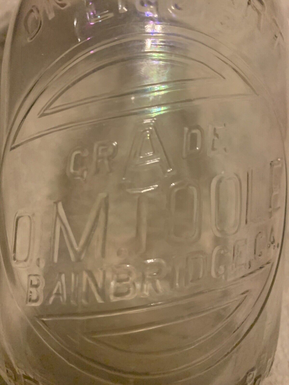 RARE Embossed One Quart Milk Bottle grade A  O. M. Toole bainbridge ca 1946 CALI