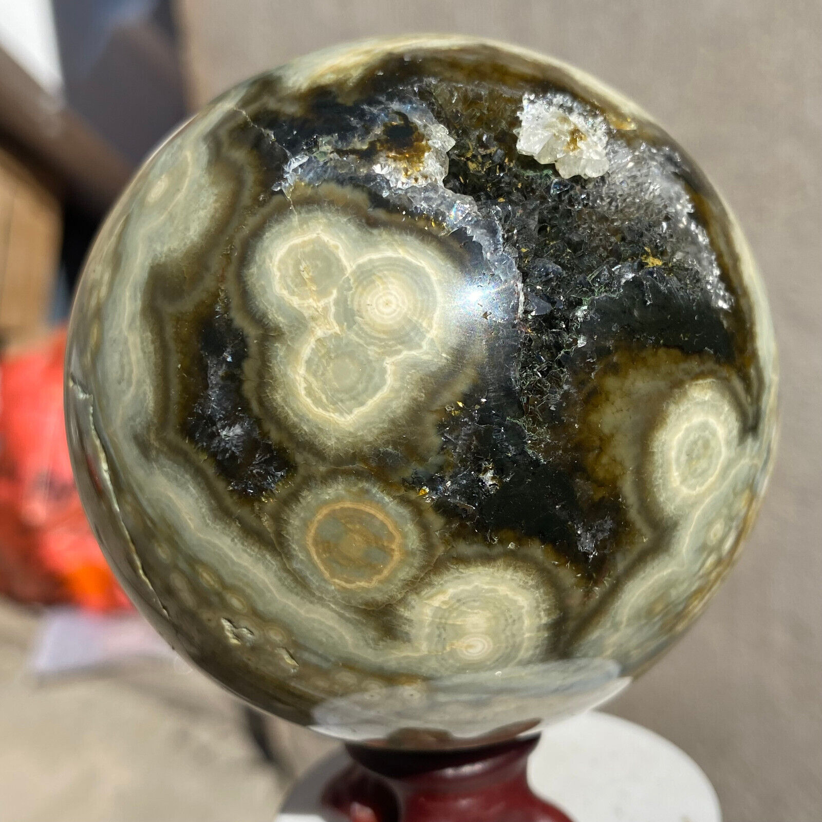 810g Rare Natural Colorful old Ocean Jasper Quartz Crystal Geode Sphere Ball
