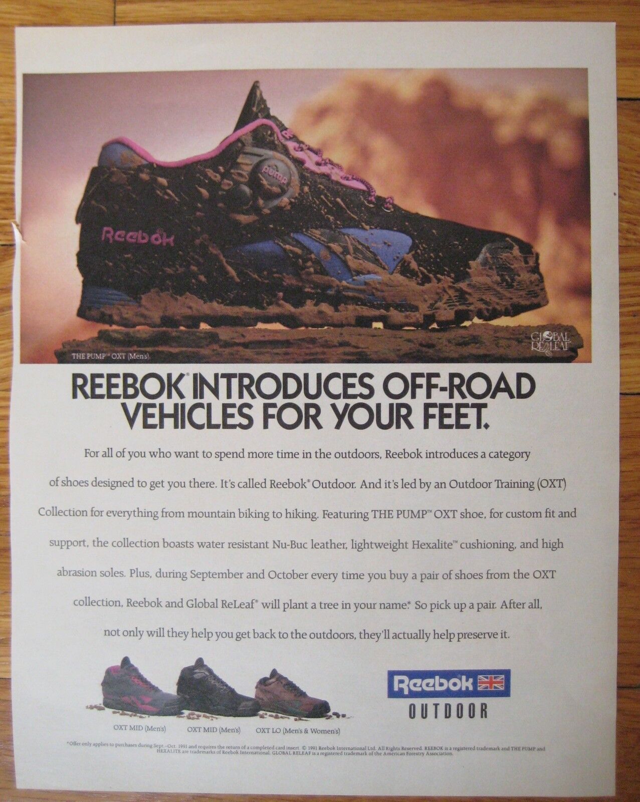 vintage 1991 Reebok Outdoor OXT MID LO sneaker ADVERTISEMENT rare pump shoe ad