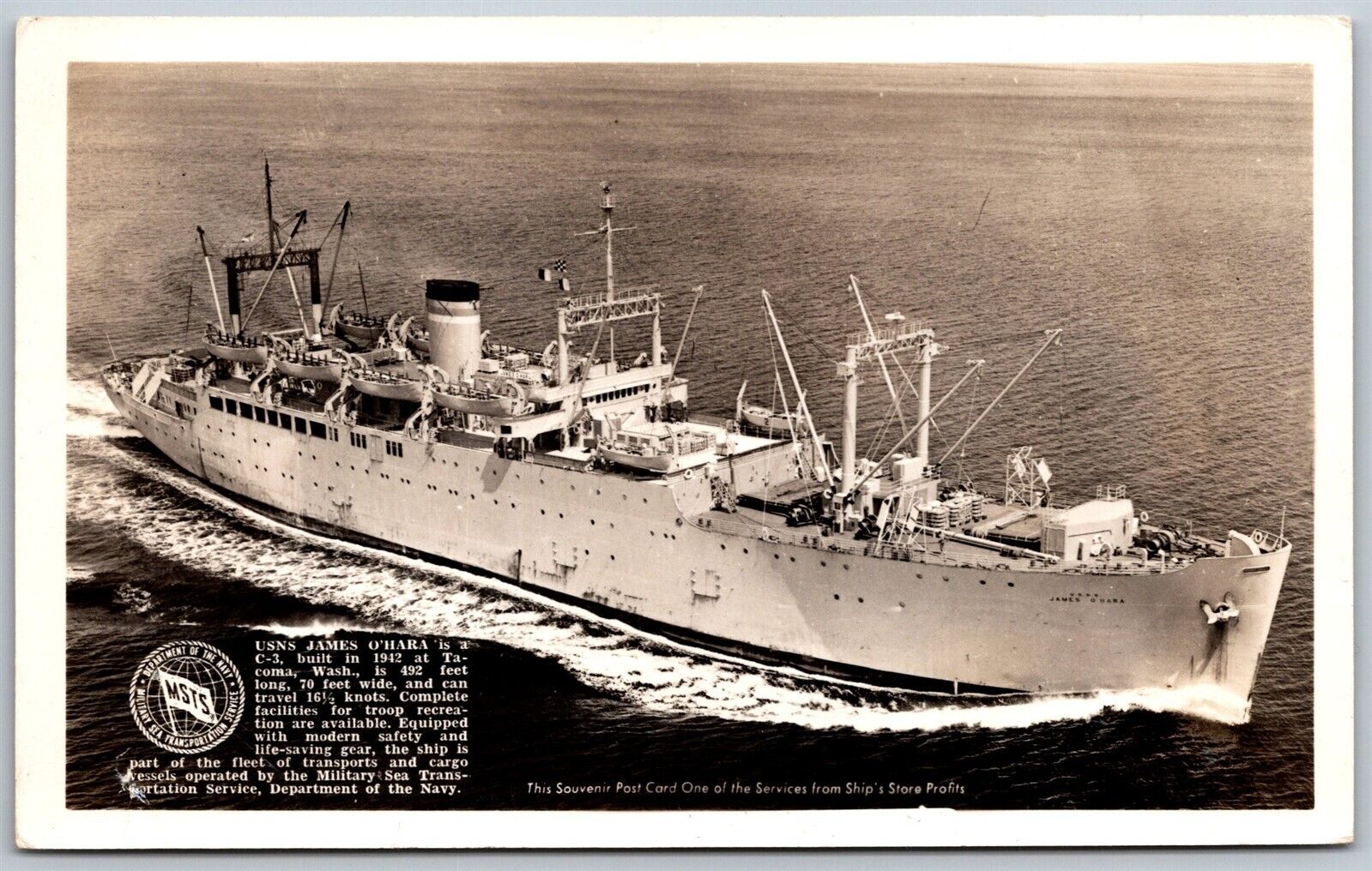 Vtg USNS James O\'Hara C3 Cargo Ship Military Sea Transport Service RPPC Postcard