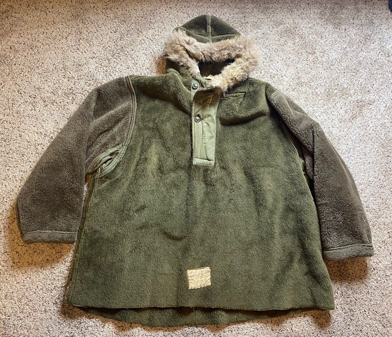 Vintage 40s WW2 US Military Parka Field Pile Fur Hooded Jacket Size Large