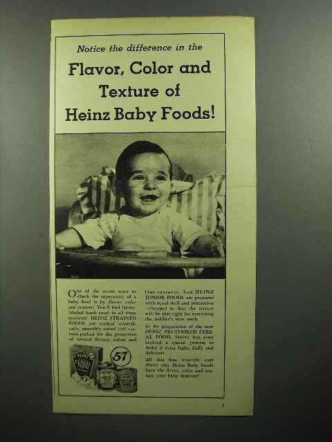 1945 Heinz Baby Food Ad - Flavor, Color, Texture