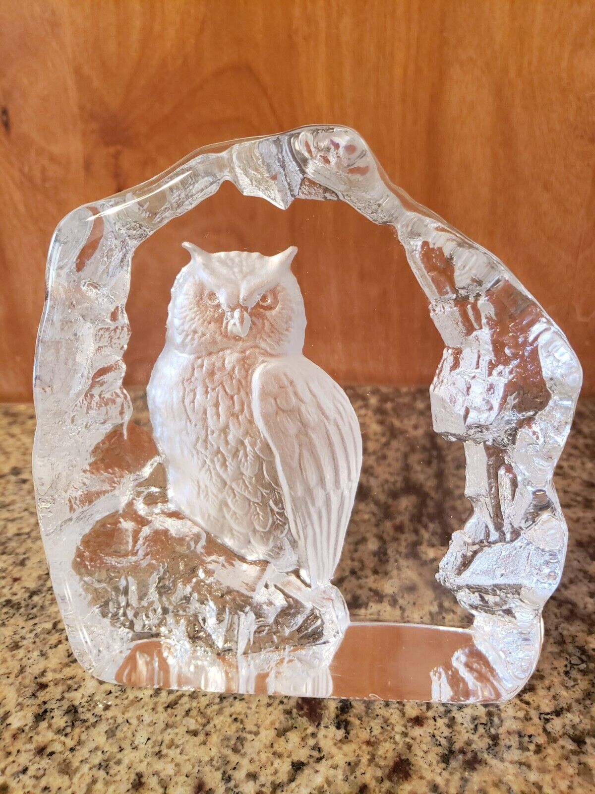 Mats Jonasson Owl Icy Crystal Glass Sculpture Paperweight