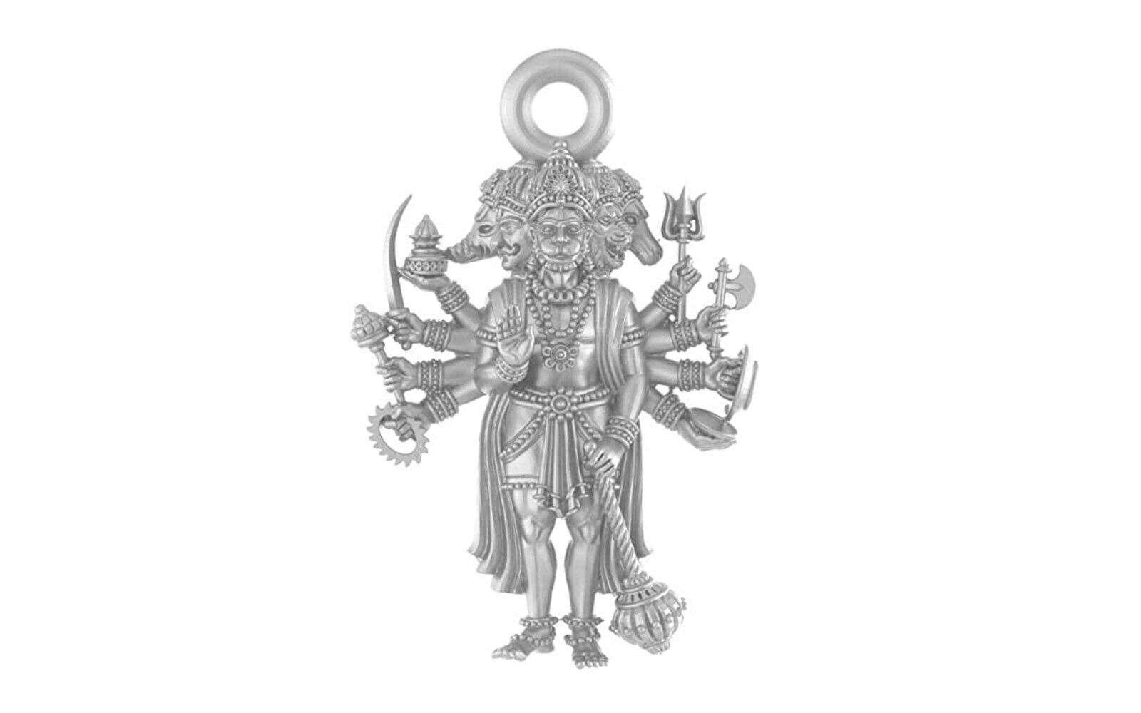 Indian Traditional Pure Silver God Panchmukhi Hanuman Pendant 23MM For Unisex