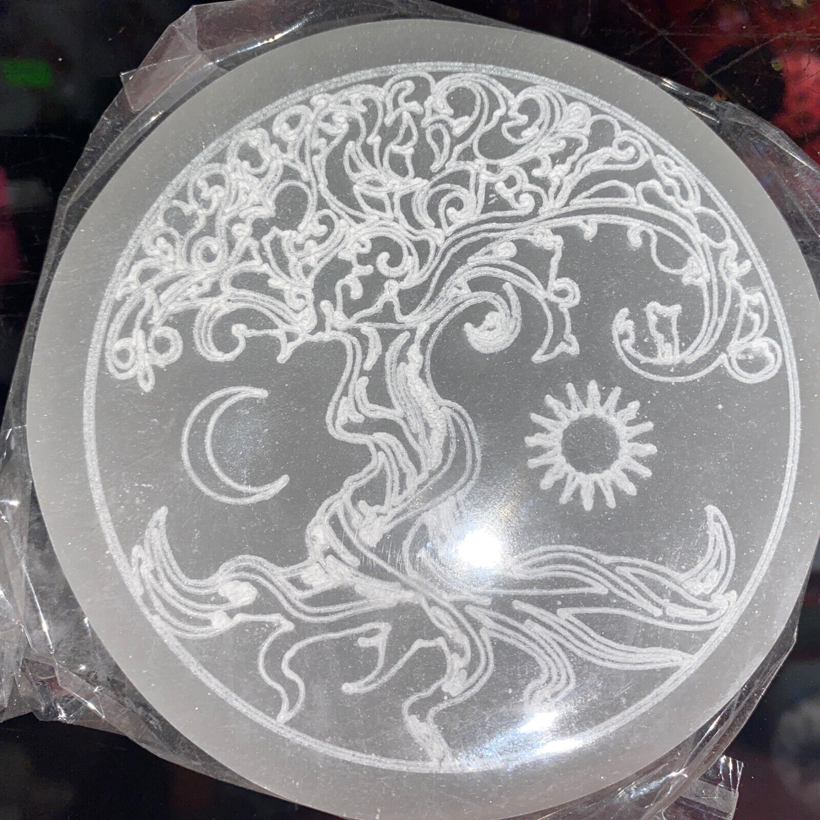 selenite charging plate With Tree Of Life