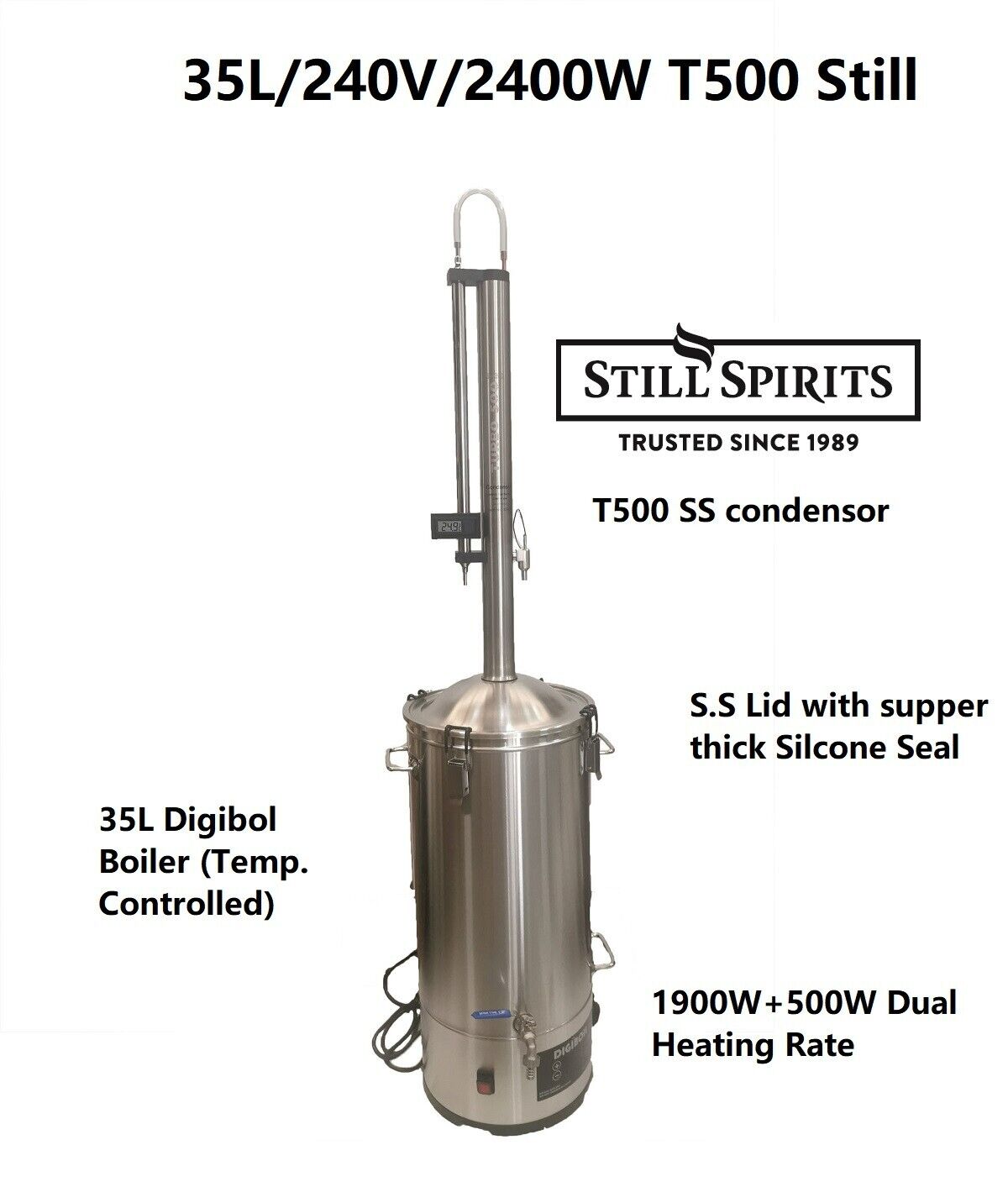 Still Spirits 35L/240V/2400W  T500 Stainles Steel Reflux Condensor Still Kit