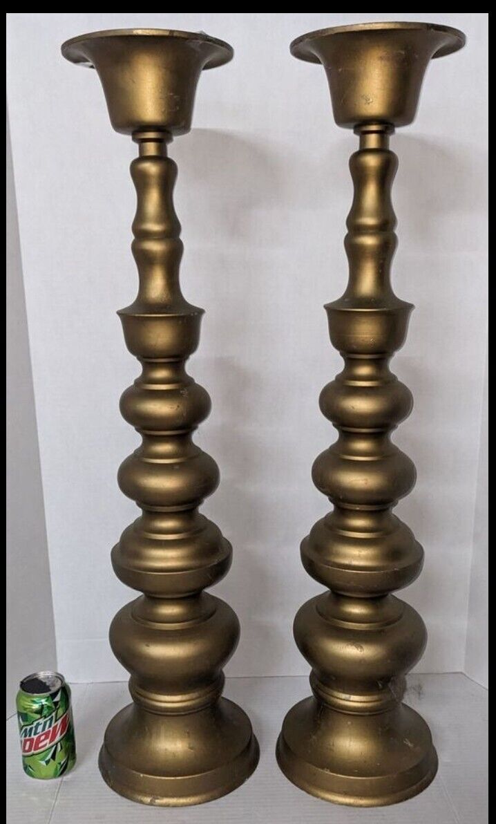 Pair Vintage Metal Pillar Candlesticks 32.5 
