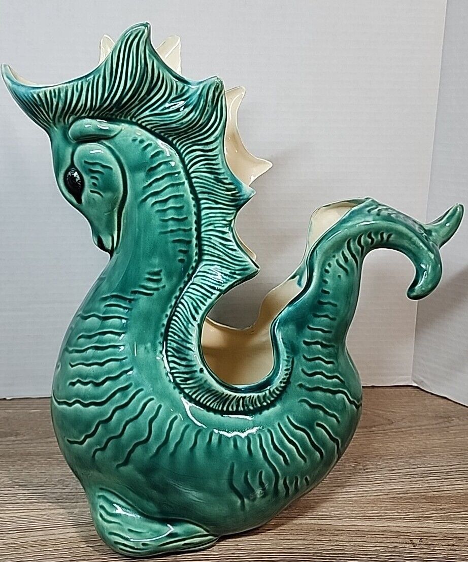 MCM Vintage Turquoise Green Sea Horse Serpent Monster Loch Ness Glazed 1960 Mold