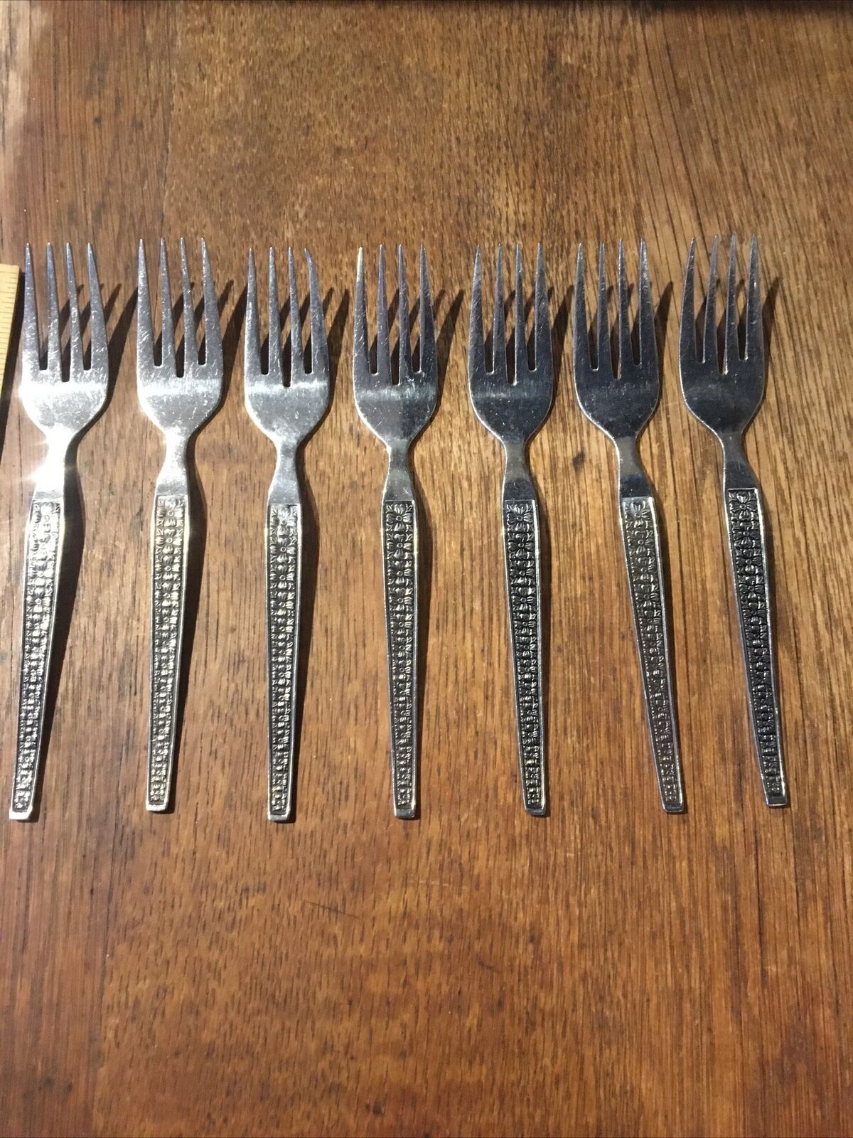 Vintage Stainless Taiwan Flatware Floral Pattern 7 Piece Fork Set