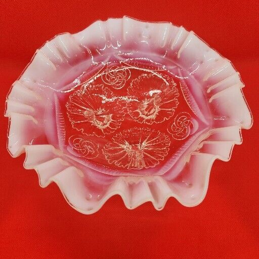 Ruffles & Rings by Dugan, 3 N 1 Opal Edge, Clear Pressed Glass Footed Bowl