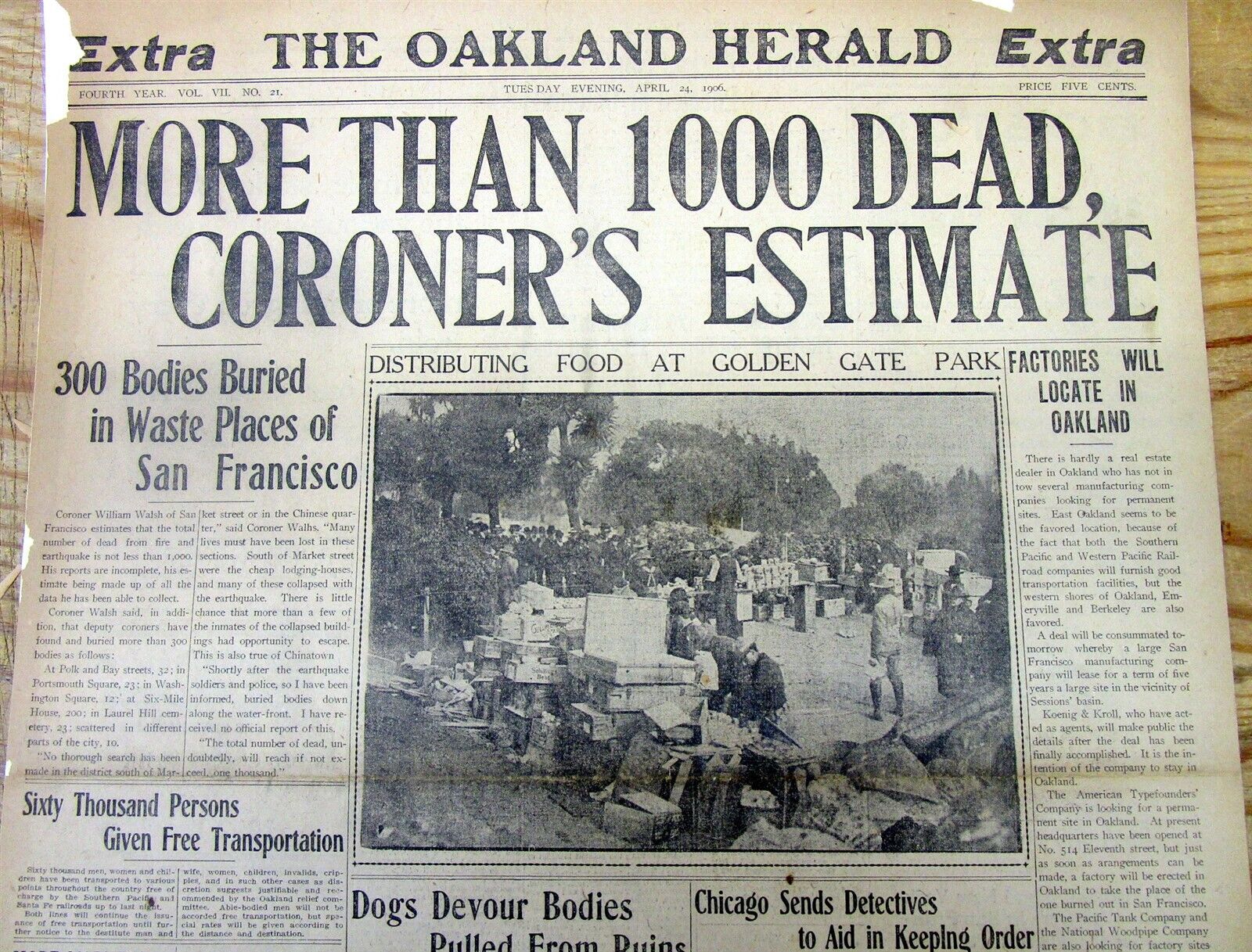 April 1906 Oakland CA hdln newspaper THE GREAT SAN FRANCISCO EARTHQUAKE disaster