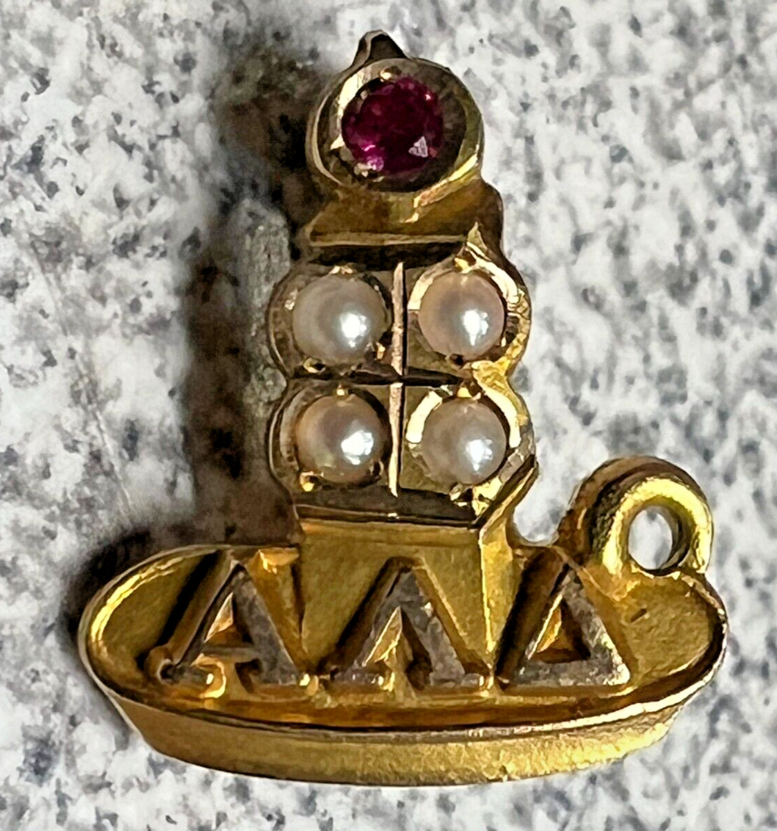 Vintage Alpha Lambda Delta Honors Society, Candle, Ruby Seed Pearl, 10k Gold Pin