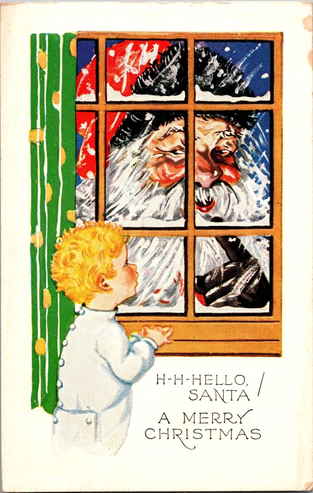 Vintage Christmas Postcard Santa Claus Red Coat Classic Blonde Toddler Big Face