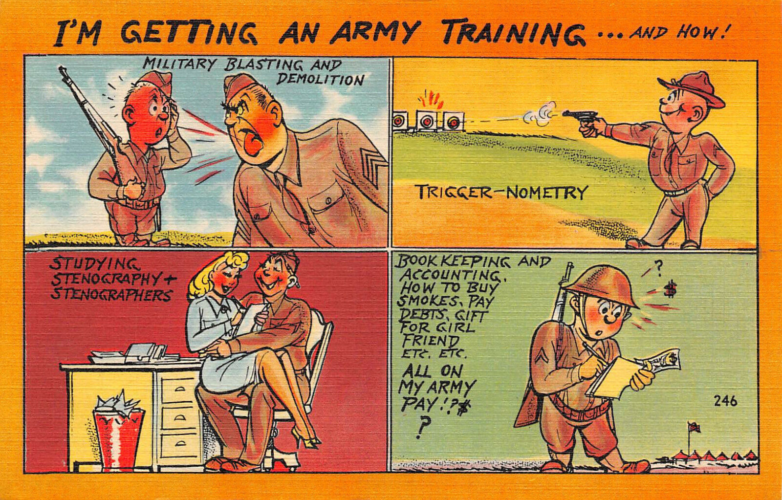 UPICK Postcard Comic I'm Getting An Army Training And How WWII Unposted Linen PC