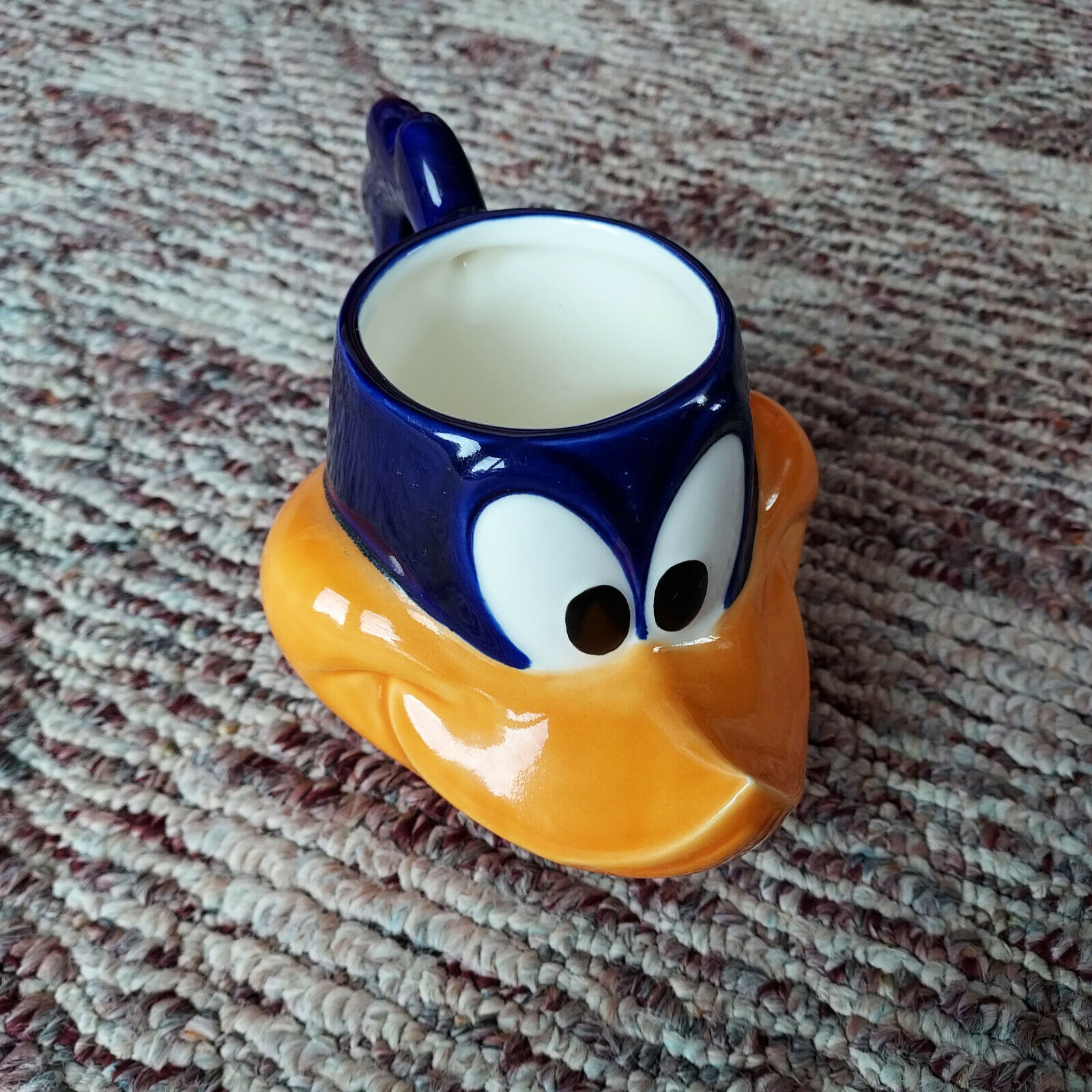 Vintage 1991 Applause Road Runner 3D Face Cup Mug #29128 Blue Orange Coffee