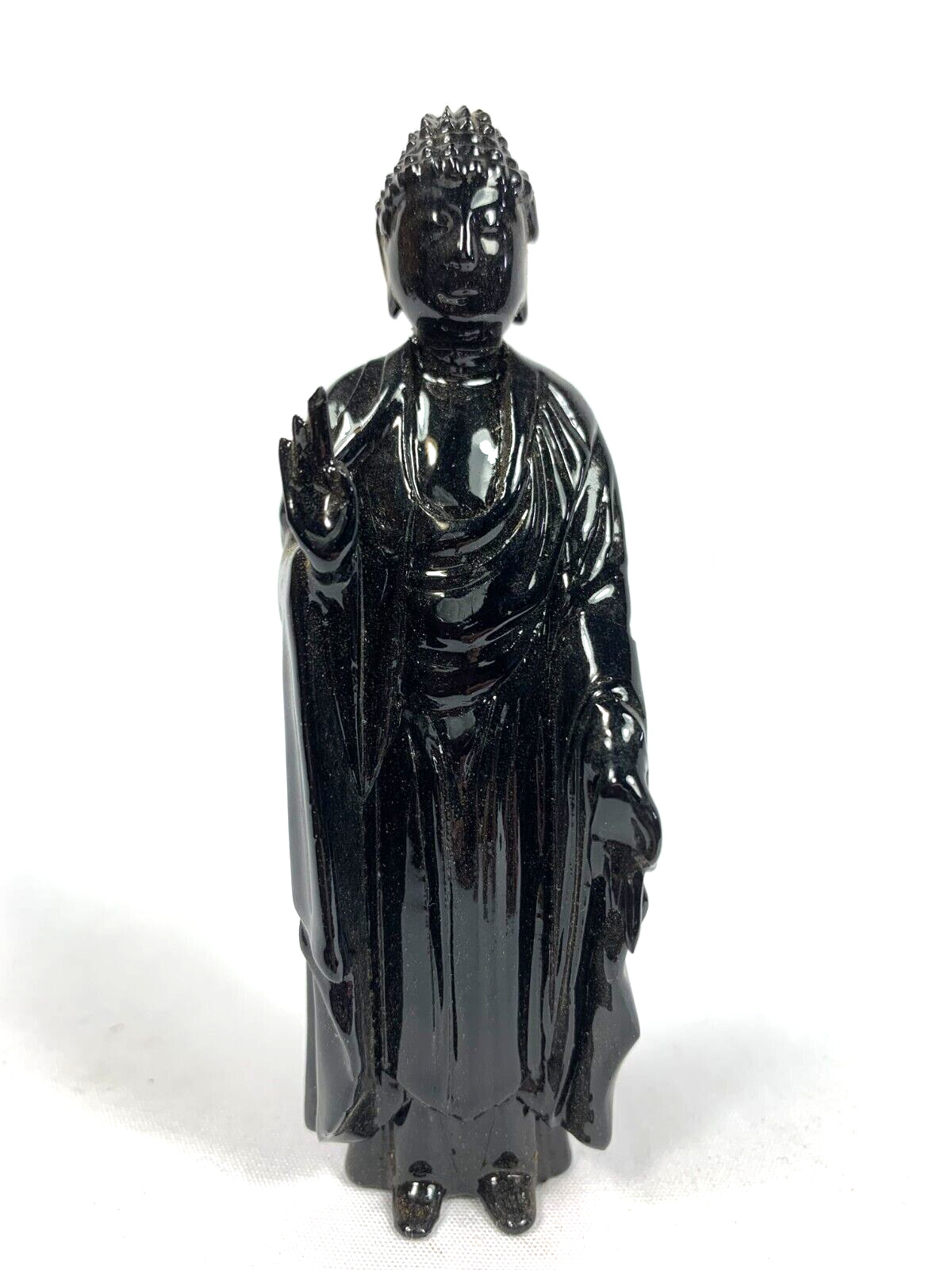 Buddha Shaka Nyorai Standing Vintage Japanese Black Lacquered Buddhist Statue