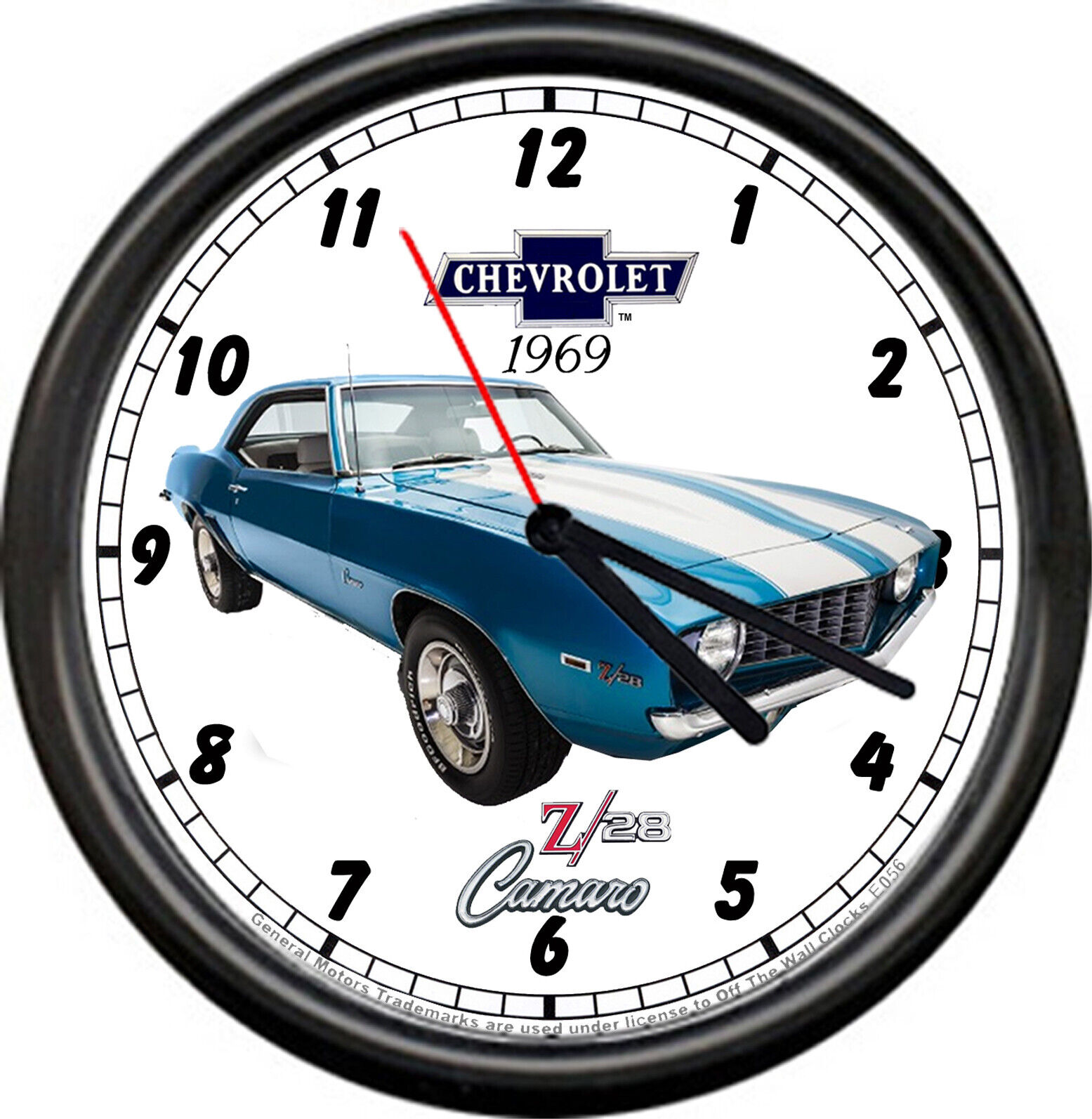 Licensed 1969 Z28 Chevy Camaro Blue Chevrolet General Motors Sign Wall Clock