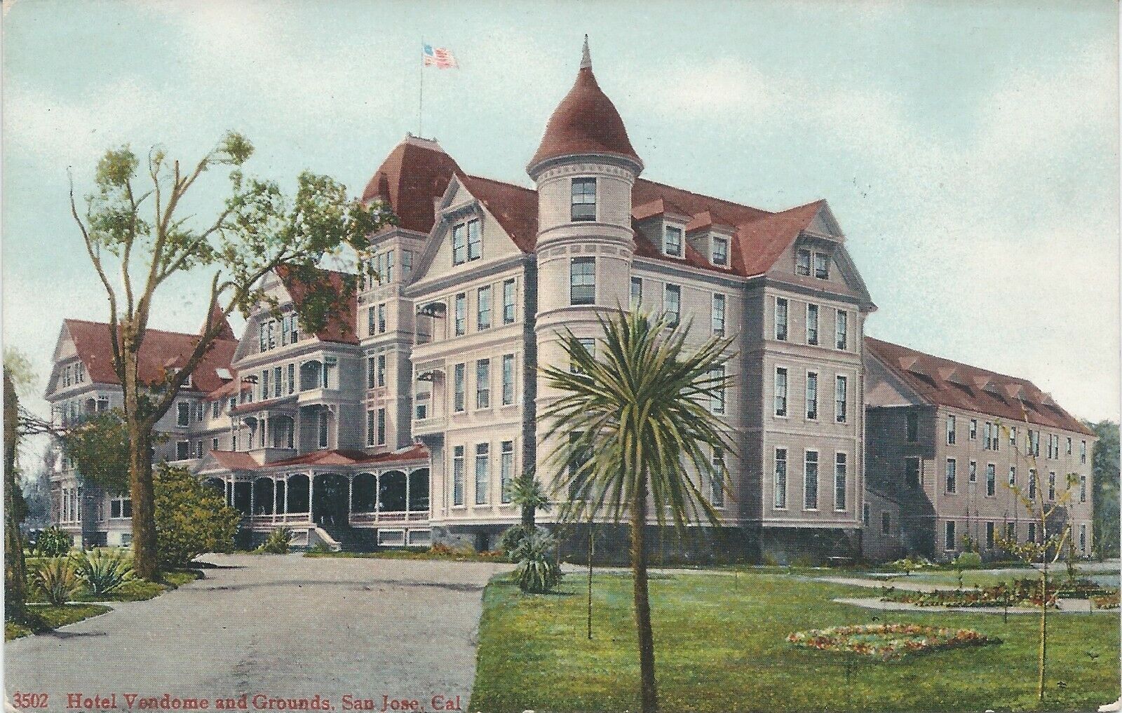 Hotel Vendome and Grounds, San Jose, California, Early Postcard, Unused 