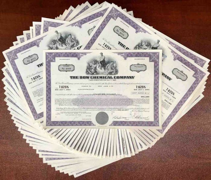 50 Pieces of Dow Chemical Corporation - 50 Bonds dated 1970's - Wholesale